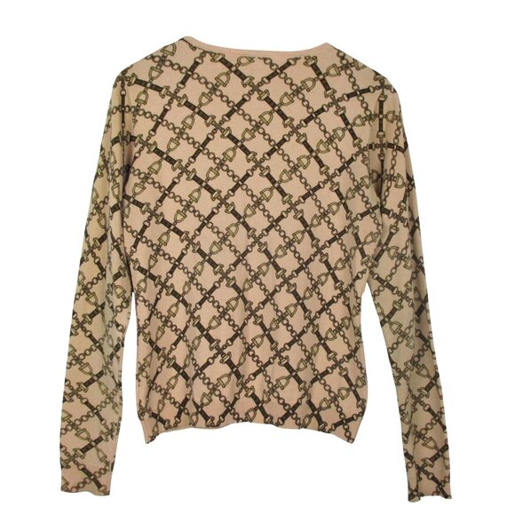 Jones New York Cardigan Silk Blend Sze S Equestrian Bridle Pattern Old Money - Picture 4 of 6